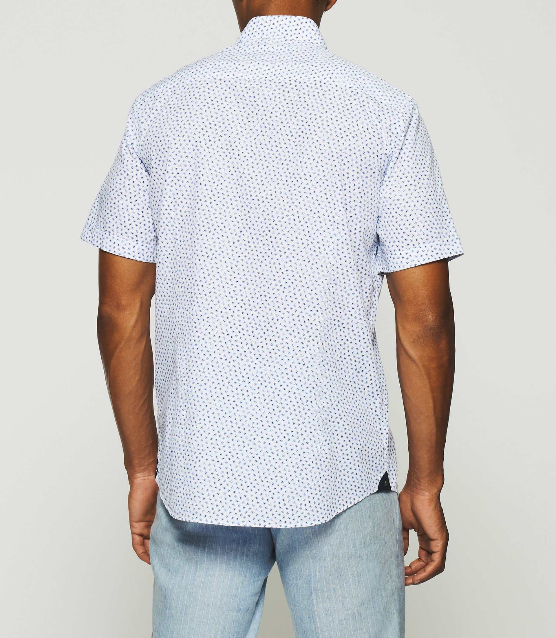 Chemise à imprimé manches courtes blanche et bleue KAITO - Image 3