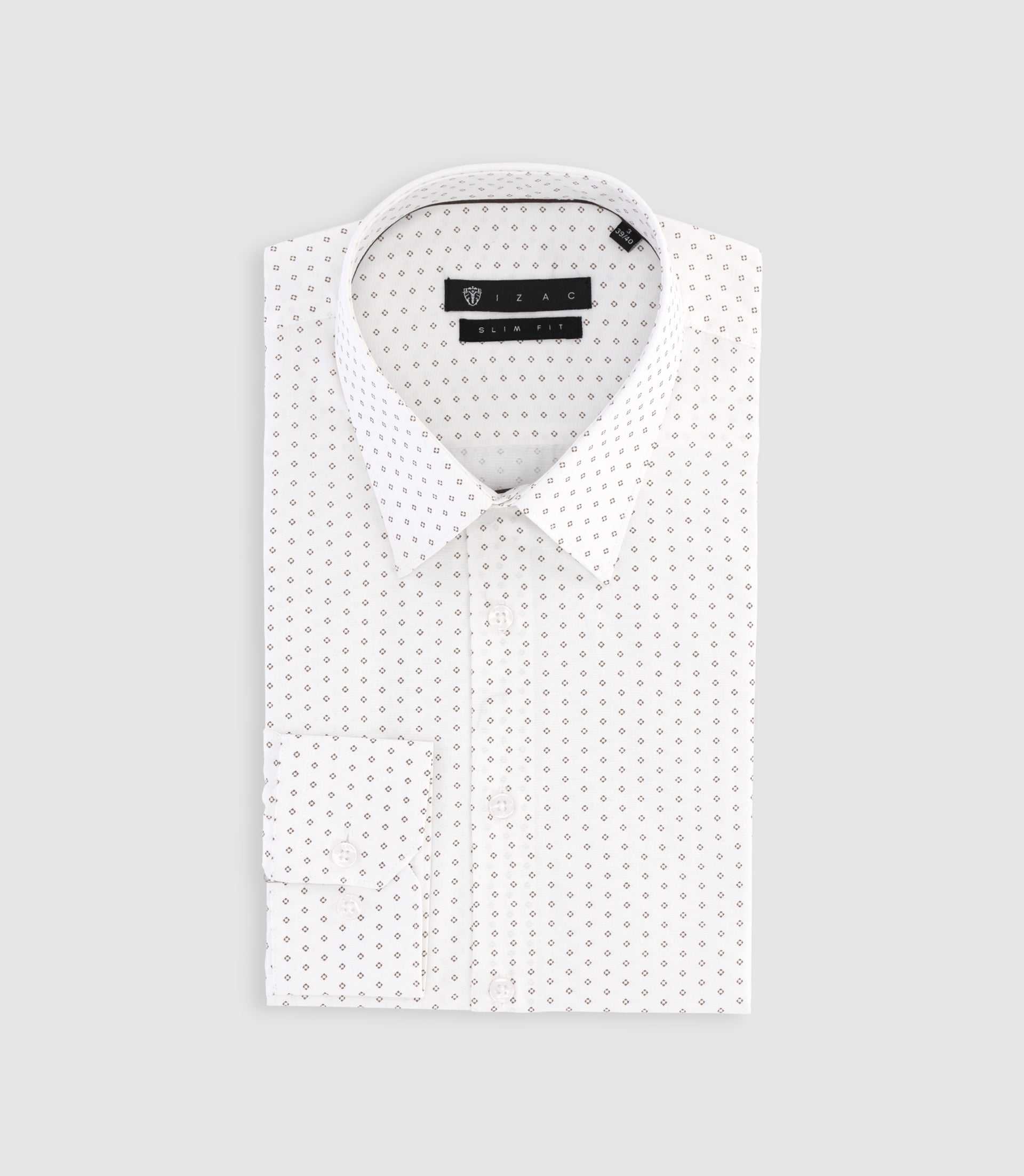 Chemise imprimée micro motifs blanche et camel PAOLINO - Image 3