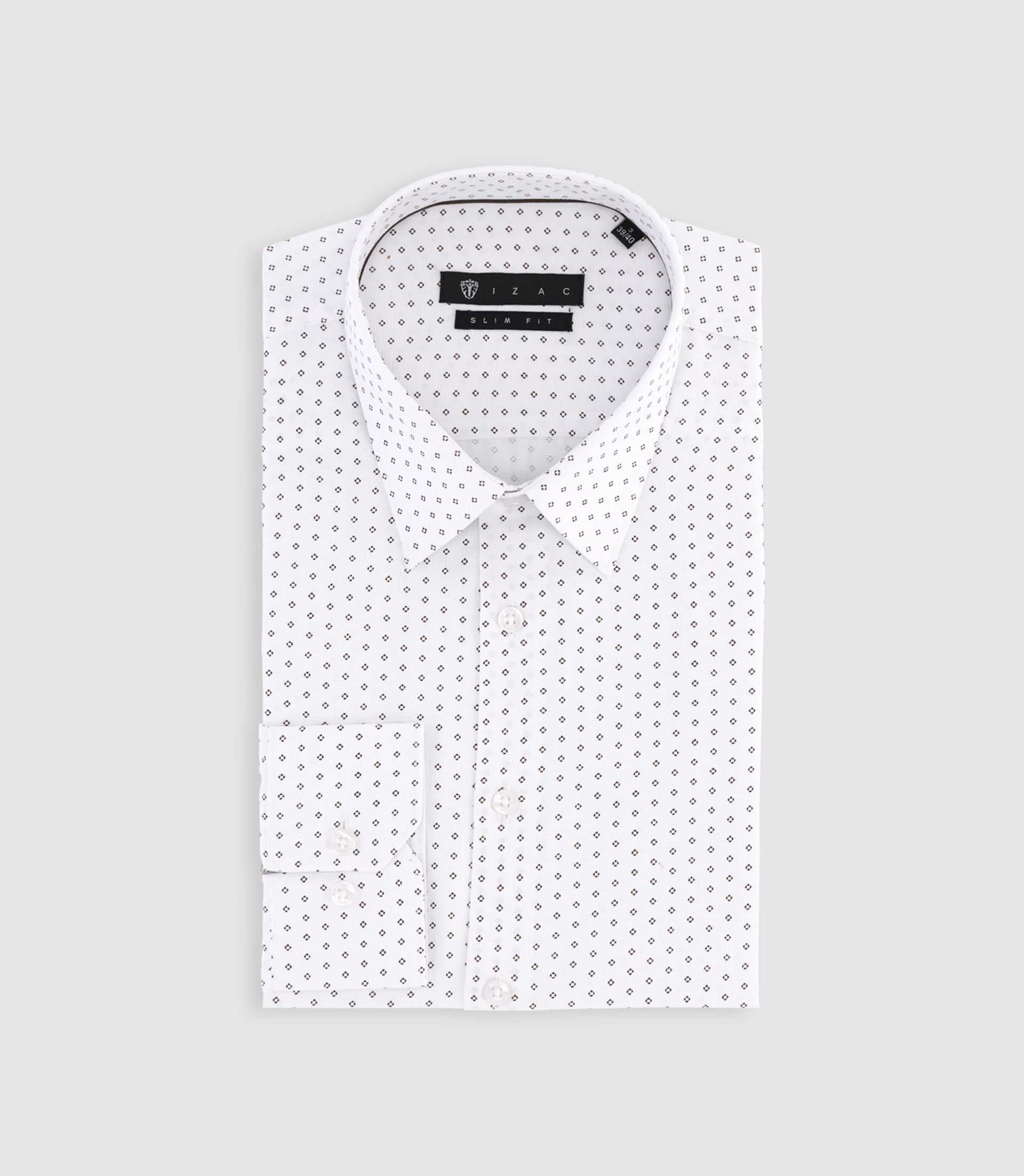 Chemise à imprimé micro motifs blanche et marron PAOLINO - Image 3