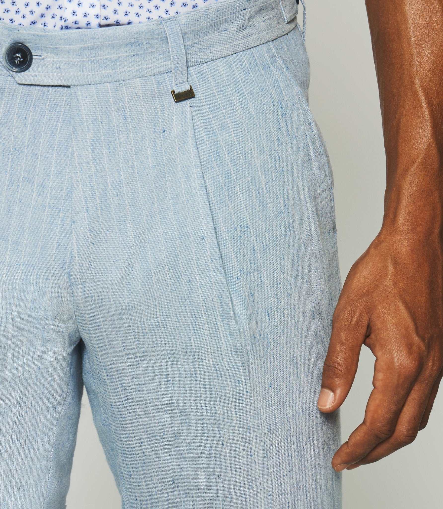 Pantalon chino à rayures en lin bleu ciel PLAISANCE - Image 3