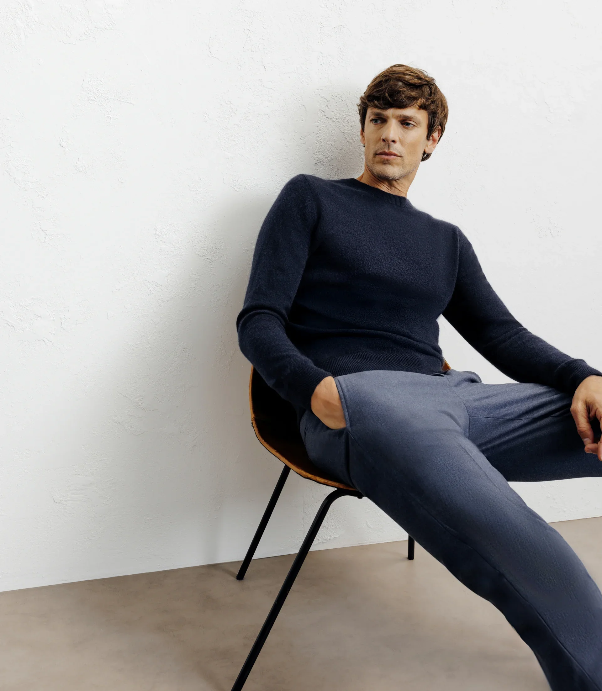 Pull col rond 100% cachemire marine - Image 5