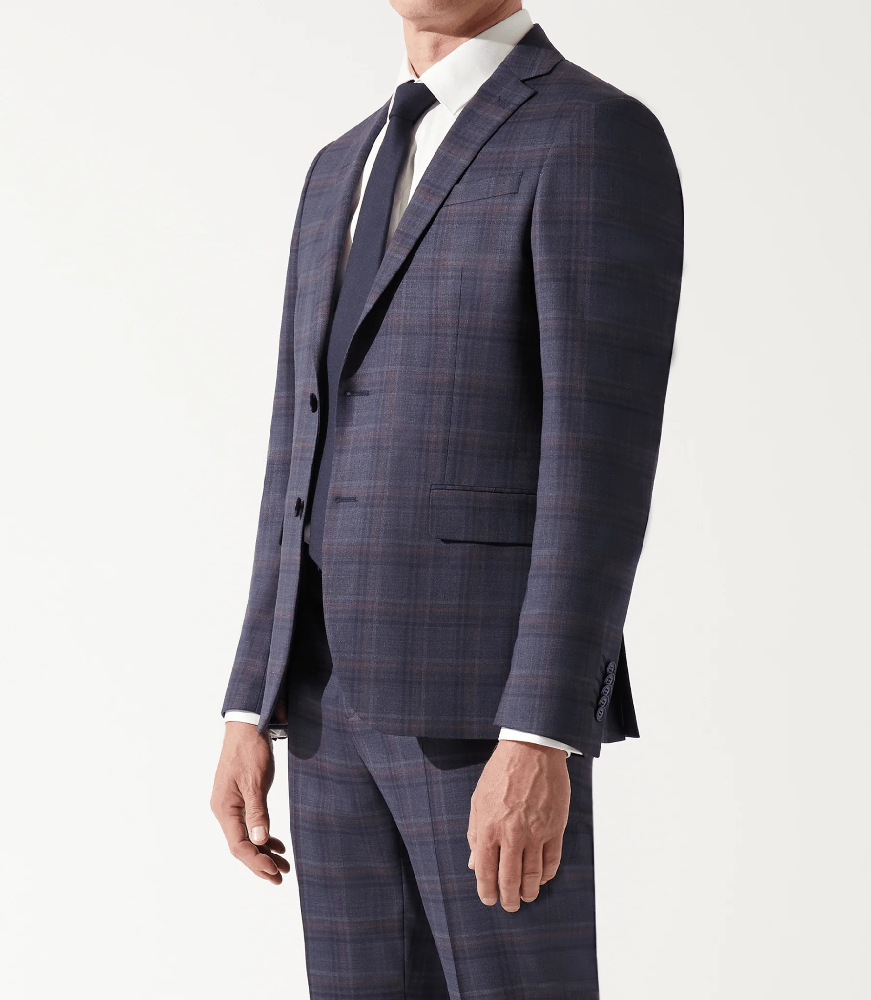 Costume col châle à carreaux bleu - Image 3