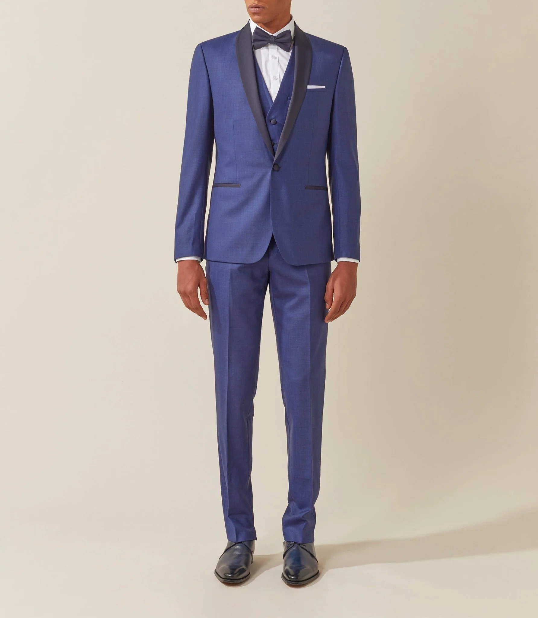 Costume de cérémonie laine bleu col châle "Feri" - Image 3