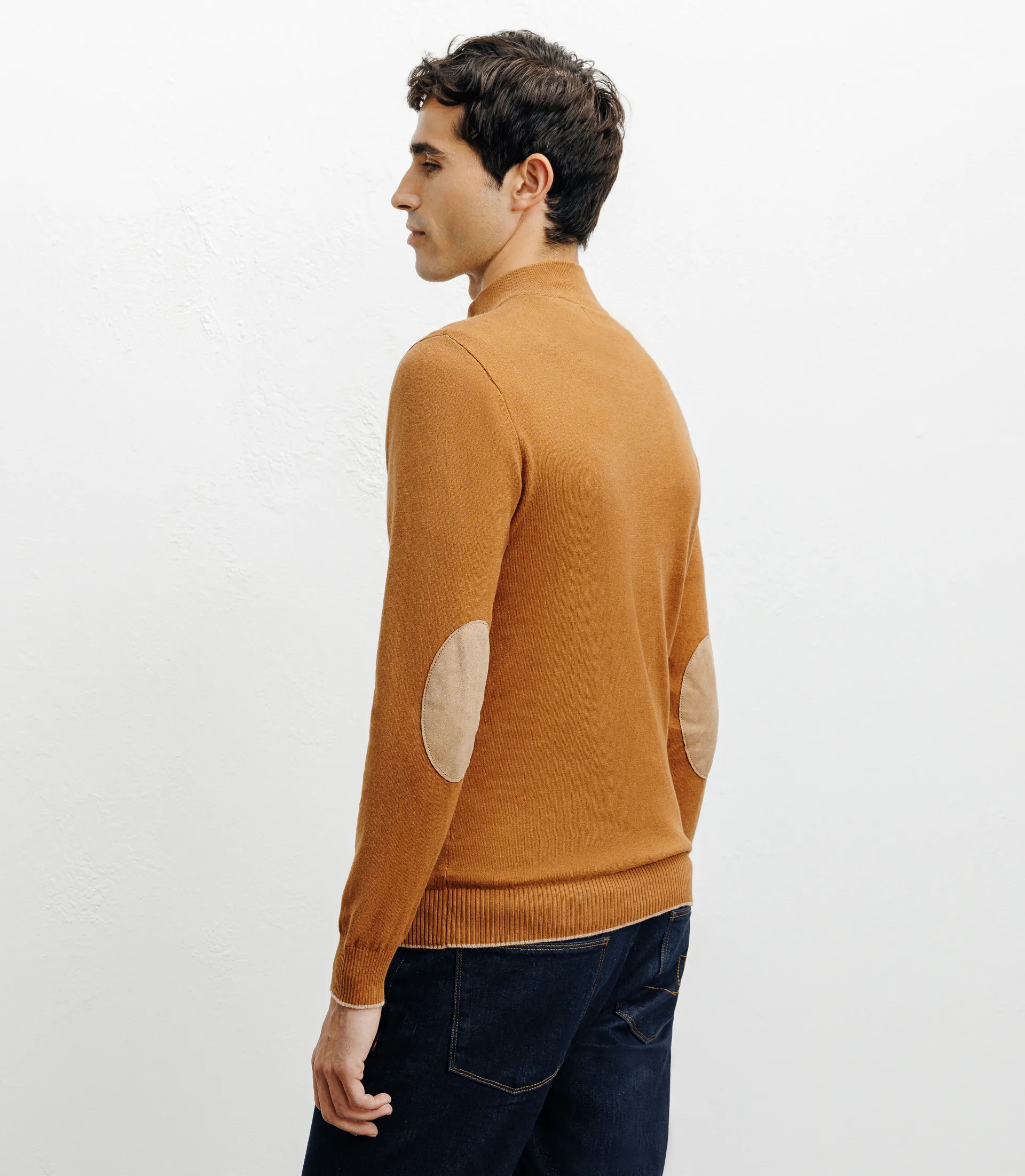 Pull col montant demi zippé camel foncé - Image 4