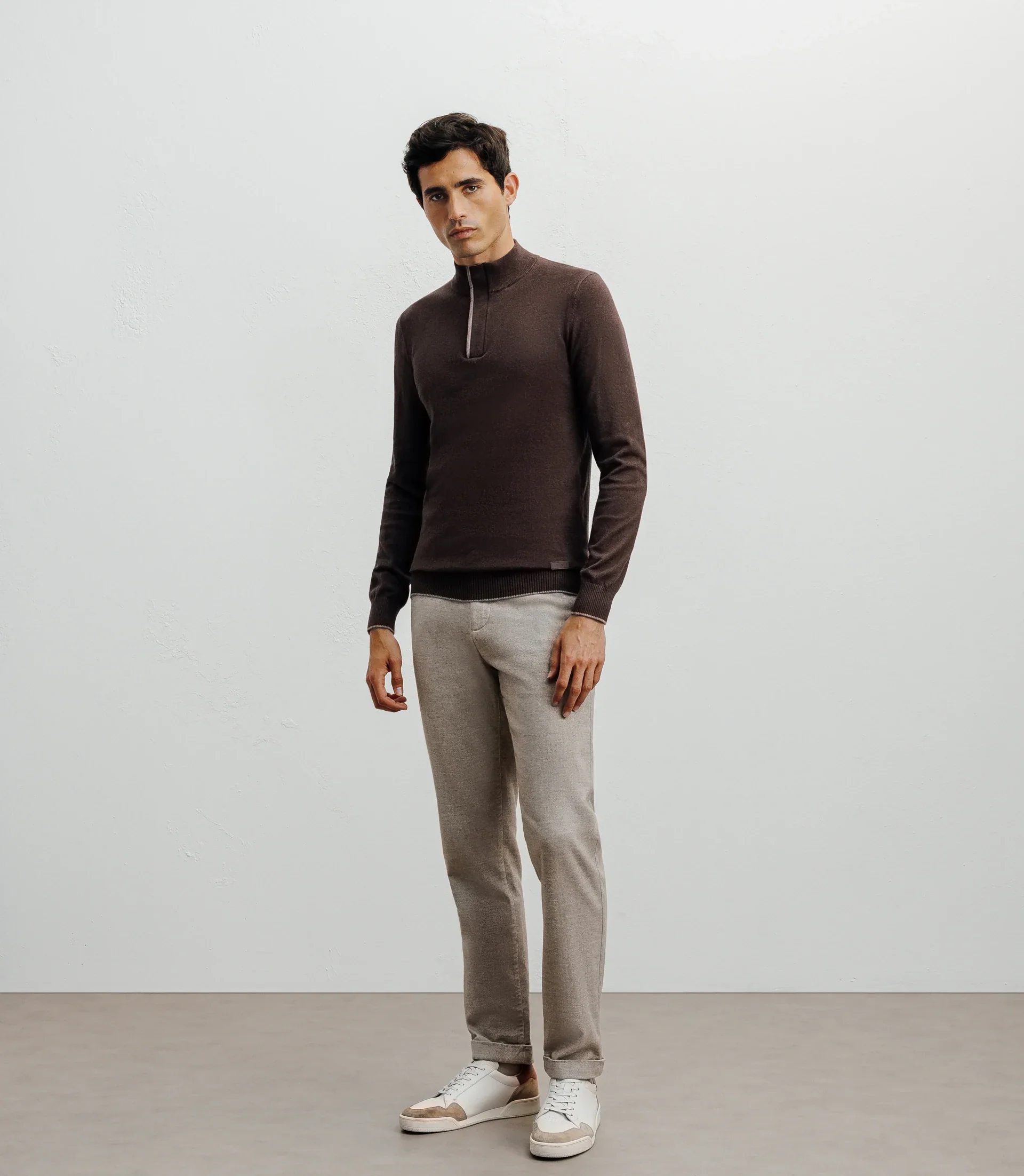 Pull col montant demi zippé marron - Image 3